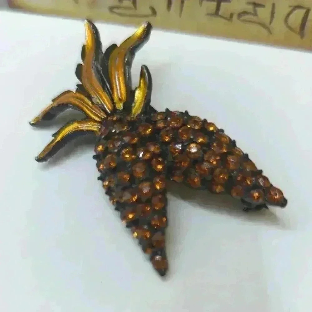 VINTAGE BSK Pinecone Brooch Pin | Autumn Amber Rhinestone Cluster | Signed Figur - Picture 2 of 6
